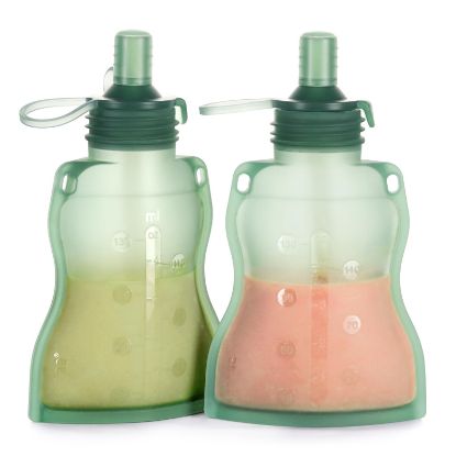 Picture of haakaa Yummy Pouch Reusable Baby Food Pouch, Reusable Pouches for Toddlers Kids Squeezable Pouch, Washable Freezer - Make Homemade Organic Food for Babies/Toddlers, 4oz, 2 Pack,6m+(Pea Green)