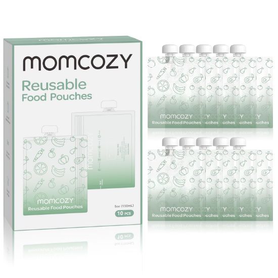 Picture of Momcozy Reusable Baby Food Pouches for Toddlers,BPA Free Plastic,Food Safe,Freezer Safe,Refillable for Applesauce Yogurt & Puree Squeeze Pouch,10 packs,5oz