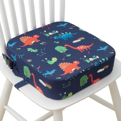 Picture of Eiury Toddler Booster Seat for Dining Table, Portable Kids Booster Seat with Safety Buckles Portable Increasing Booster Cushion with Non-Slip Bottom (Blue Dinosaur)