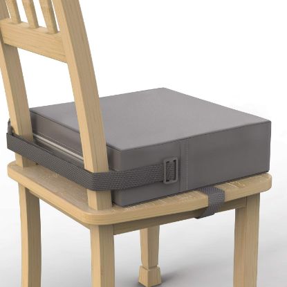 Picture of Toddler Booster Seat for Dining Table, PU Washable Double Safe Straps Non-Slip Bottom Booster Seat Dining Toddler, Portable Travel Increasing Cushion (Grey)