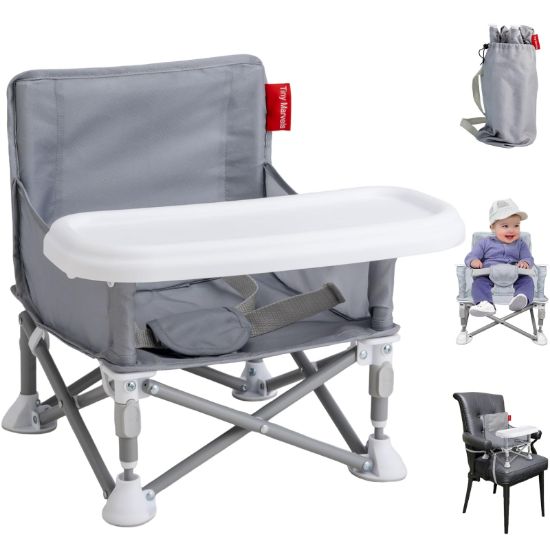 Picture of Tiny Marvels Portable Booster Seat, Foldable Baby High Chair with Removable Tray, Safety Harness & Carry Bag - for Toddlers Ages 6M-3Y, Ideal for Dining, Travel, Camping & Family Time