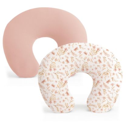 Picture of Konssy 2 Pack Nursing Pillow Covers, Stretchy and Soft Nursing Cover for Breastfeeding, Pillow Slipcover for Baby Girls Boys Newborn (Pink Spring, Pink)