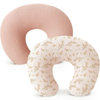 Picture of Konssy 2-Pack Muslin Nursing Pillow Covers, Soft & Adorable Nursing Covers for Breastfeeding Pillows, Slipcovers for Newborn Boys & Girls(Pink, Floral)