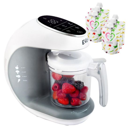 Picture of EVLA'S Baby Food Maker, Steamer, Blender, Baby Food Processor for Healthy Homemade Baby Food in Minutes, Touch Screen with 6 Reusable Food Pouches, Baby Registry Essential, White