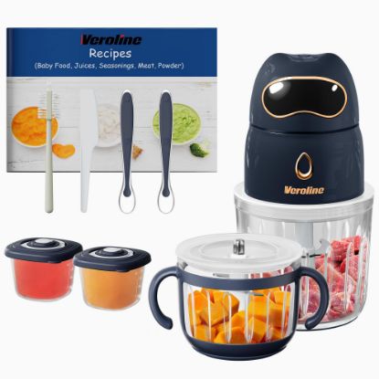 Picture of Veroline Baby Food Maker, 10-in-1 Baby Food Processor Set with 2 Glass Bowls (600ml+300ml), Baby Food Blender for Baby Puree, Fruit, Meat, Vegatable, Baby Food Storage Containers, Baby Essentials