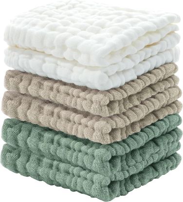 Picture of Cuddle Campus Baby Washcloths 6 Packs, Muslin Washcloths Baby,Cotton Burp Cloths, Extra Absorbent and Soft Wash Clothes for Newborns, 12x12 Inches