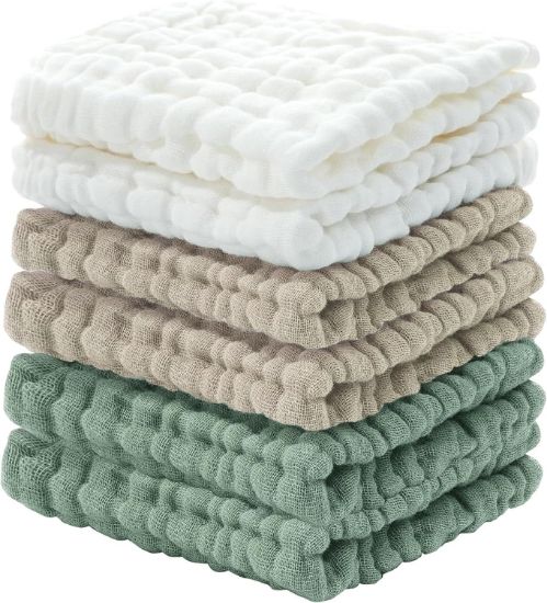 Picture of Cuddle Campus Baby Washcloths 6 Packs, Muslin Washcloths Baby,Cotton Burp Cloths, Extra Absorbent and Soft Wash Clothes for Newborns, 12x12 Inches
