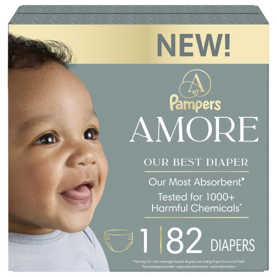 Picture of Pampers Amore, Size 1 (8-14 lbs), 82 Count, Our Best Diaper - Hypoallergenic & Fragrance Free, Up to Leakproof, Soft as Cashmere