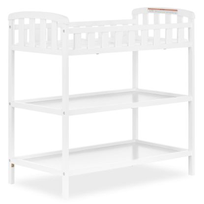 Picture of Dream On Me Emily Changing Table, Compact and Lightweight, Solid New Zealand Pinewood, Elevated Safety Rails, Two Storage Shelves, Includes Water-Resistant 1" Changing Pad - White