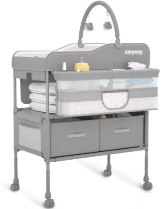 Picture of Saryocy Baby Changing Table, Versatile Folding Changing Table, Waterproof Diaper Changing Station, Adjustable Height with 2 Drawers,Baby Changing Station, Mobile Nursery for Infant and Newborn