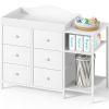 Picture of BOLUO Baby Dresser with Changing Table Top, White Changing Table Dresser with 6 Fabric Drawers Diaper Changing Station with Storage Shelf for Nursery Modern