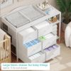 Picture of BOLUO Baby Dresser with Changing Table Top, White Changing Table Dresser with 6 Fabric Drawers Diaper Changing Station with Storage Shelf for Nursery Modern