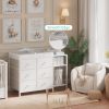 Picture of BOLUO Baby Dresser with Changing Table Top, White Changing Table Dresser with 6 Fabric Drawers Diaper Changing Station with Storage Shelf for Nursery Modern