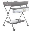 Picture of Baby Changing Table with Wheels, Maydolly Portable Adjustable Height Folding Diaper Station with Nursery Organizer & Storage Rack for Newborn Baby and Infant (Light Grey)