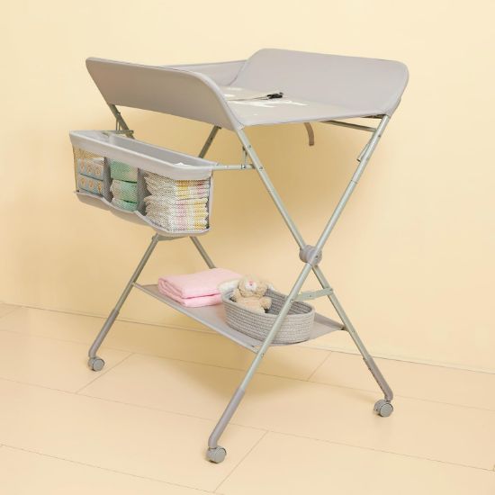 Picture of KARAOK Baby Changing Table with Wheels, Portable Diaper Changing Station with 4-Level Height Adjustment & Storage Rack for Newborn, Infant(Light Grey)