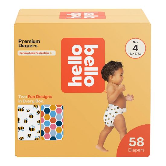 Picture of Hello Bello Premium Diapers Size 4 (22-37lbs), Busy Bees & Hive Five Designs, 58ct Club Box
