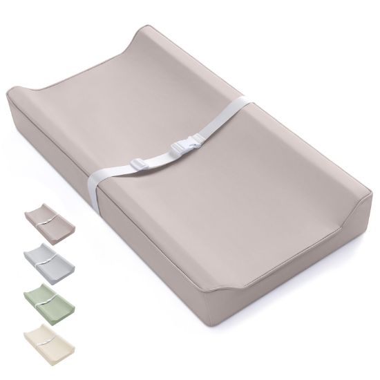 Picture of Blissful Diary Vegan Leather Baby Changing Pad with Waterproof & Wipe-Clean PU Cover, Standard Size Cozy Diaper Changing Pad for Dresser and Table, Taupe