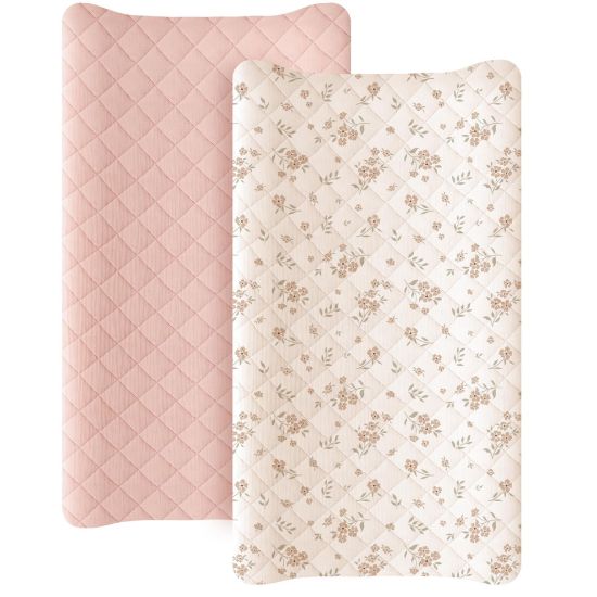 Picture of Konssy Waterproof Muslin Changing Pad Cover 2 Pack, Quilted Cotton Fitted Diaper Chang Table Cover, Soft Changing Pad Sheets for Girls Boys (Blossom,Pink)