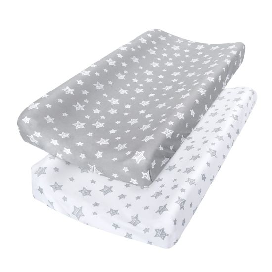 Picture of Changing Pad Cover for Boys Girls 2 Pack, Lovely Print Soft Unisex Diaper Change Table Sheets, Fit 32"x16" Contoured Pad, Comfy Cozy 2-Pack Cradle Sheets, Grey & White