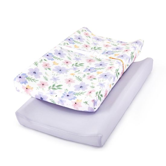 Picture of TILLYOU Changing Pad Cover Girl Set in Soft Jersey Material - Fits 32"/34''x16 Contoured Pad for Babies, Brilliant Little Flowers and Purple