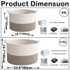 Picture of HZFTJOY 65L Large Woven Cotton Rope Blanket Basket with Handles, Laundry Hamper Storage Bin for Pillows, Clothes, Bedroom and Living Room Organization, White & Brown