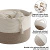 Picture of HZFTJOY 65L Large Woven Cotton Rope Blanket Basket with Handles, Laundry Hamper Storage Bin for Pillows, Clothes, Bedroom and Living Room Organization, White & Brown