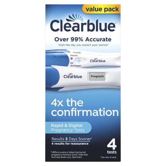 Picture of Clearblue Pregnancy Test Combo Pack, 4ct - Digital with Smart Countdown & Rapid Detection - Value Pack