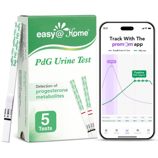 Picture of Easy@Home PdG Test Strips: 5 Pack - Track Ovulation Insights with Progesterone Urine Tests - at Home Fertility Test for Women with Premom Ovulation App - PdG (Pregnanediol Glucuronide) Tests