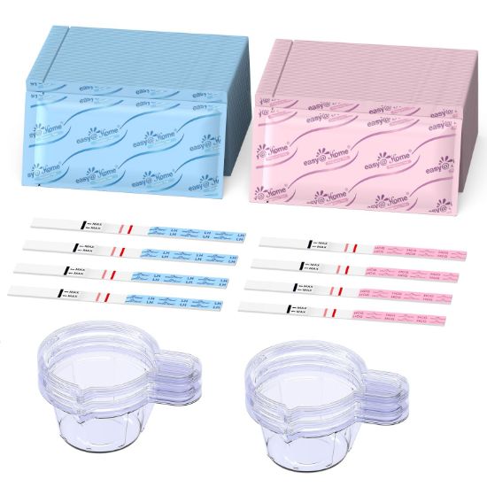 Picture of Easy@Home Ovulation & Pregnancy Test Strips Kit: 25 Ovulation Tests 10 Pregnancy Tests & 35 Large Urine Cups - Powered by Premom Ovulation APP | 25LH + 10HCG + 35 Urine Cups