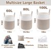 Picture of JMvicyroam Large Woven Laundry Basket Hamper,60L Cotton Rope Storage Bin for Blankets,Toys and Clothes,Decorative Tall Nursery Hamper for Living Room,Baby Nursery,Bathroom and Bedroom,Brown