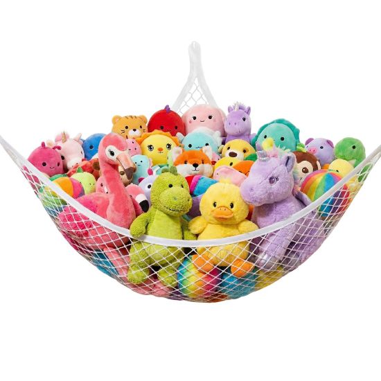 Picture of Stuffed Animal Net Hammock for Plushie Toys, Stuffed Animal Hammock Corner for Kids' Room Decor, Ideas for Organizing Stuffy Collection, 1 Pack, White