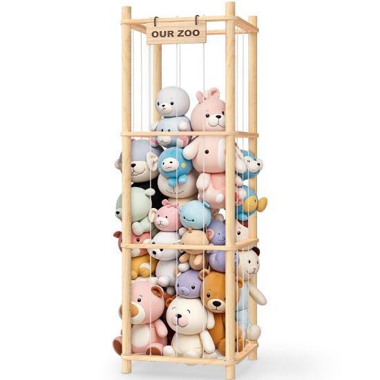 Picture of Woodure Stuffed Animal Storage & Organizer, Wooden Cute Zoo Toy Holder for Toddler Rooms, Playrooms & Bedrooms