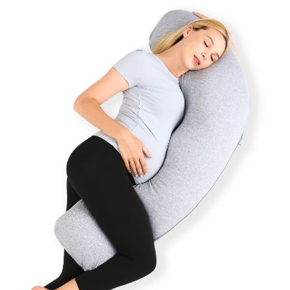 Picture of Momcozy Pregnancy Pillows for Side Sleeping, J Shaped Maternity Body Pillow for Pregnancy, Soft Pregnancy Pillow with Jersey Cover for Head Neck Belly Support, Grey
