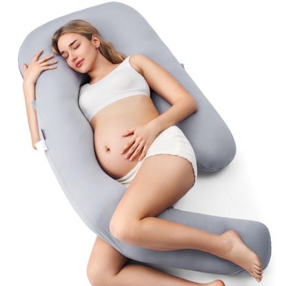 Picture of Momcozy Pregnancy Pillow with Cooling Cover, Dreamlign U Pro Maternity Pillow with Adjustable Leg Pillow - Support for Back, HIPS, Belly, Legs for Pregnant Women, 50-72 Inch Full Body Pillow, Grey