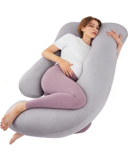 Picture of ZZZhen Pregnancy Pillow for Sleeping, G Shaped Maternity Pillow - 56 Inch with Grey Microfiber Removable Cover, Multi- Use and Support Back, Hips, Legs, Belly for Pregnant Women Sleeping