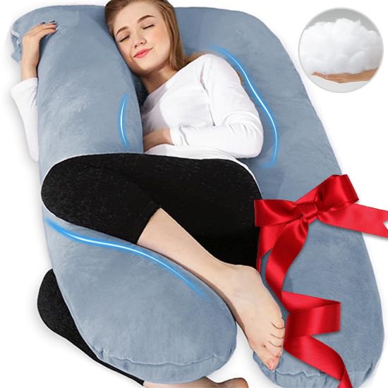 Picture of Chilling Home Pregnancy Pillows - U Shaped Maternity Pillow for Pregnant Women with Velvet Removable Cover - 55 inch Pregnancy Pillows for Sleeping - Body Pillows for Adults Full Support - Grey