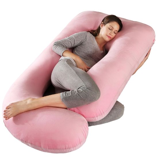 Picture of BATTOP Pregnancy Pillows for Sleeping- U Shaped Full Body Maternity Pillow, Pregnancy Pillow for Side Sleepers with Removable Cover, Supports Back, Hips, Belly & Legs (Pale Pink)