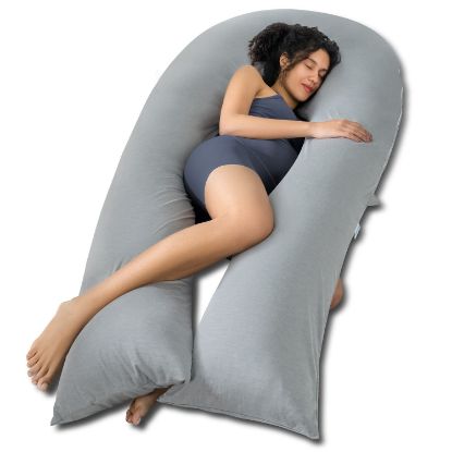 Picture of QUEEN ROSE Extra Long U Shaped Body Pillow, Cooling Pregnancy Pillows for Sleeping, 65 Inch Full Body Support Maternity Pillow for Adults, Support for Back, Hip, Legs for Pregnant Women, Grey