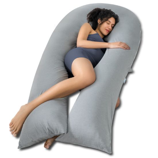 Picture of QUEEN ROSE Extra Long U Shaped Body Pillow, Cooling Pregnancy Pillows for Sleeping, 65 Inch Full Body Support Maternity Pillow for Adults, Support for Back, Hip, Legs for Pregnant Women, Grey