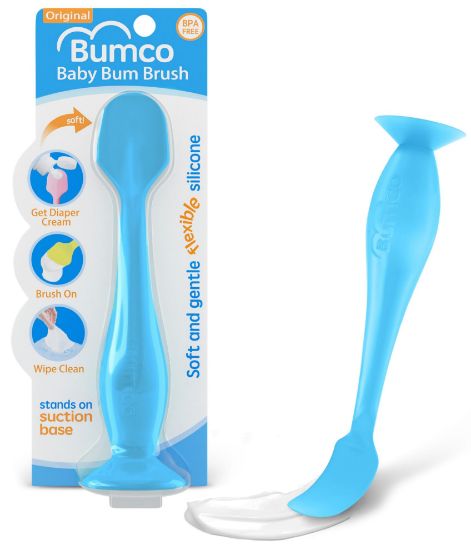 Picture of Bumco Baby Bum Brush - BPA-Free Diaper Cream Spatula with Suction Cup Base, Soft & Flexible Silicone, Wipe-Clean, Mom-Invented Diaper Bag Essentials (Blue)
