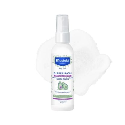 Picture of Mustela Baby Diaper Rash Cream Spray - Touch-Free protectant with Zinc Oxide & Natural Avocado - Treats, Soothes and Prevents Diaper Rash- Fragrance-Free - 3 fl. oz