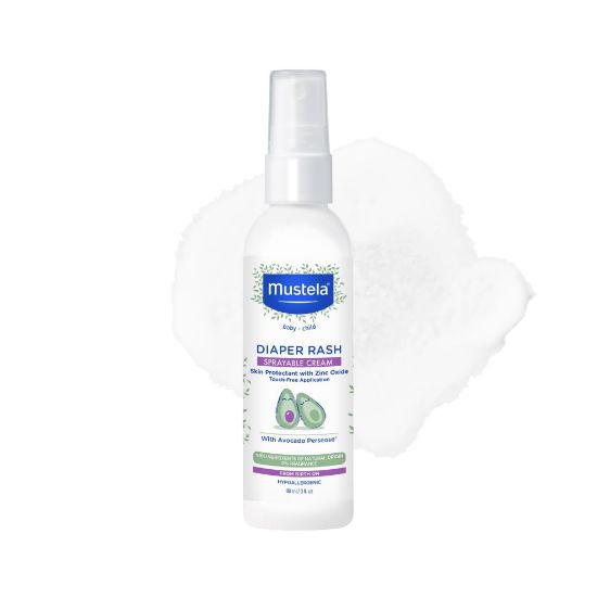 Picture of Mustela Baby Diaper Rash Cream Spray - Touch-Free protectant with Zinc Oxide & Natural Avocado - Treats, Soothes and Prevents Diaper Rash- Fragrance-Free - 3 fl. oz