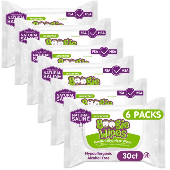 Picture of Baby Wipes Unscented by Boogie Wipes, Wet Wipes for Face, Hand, Body & Nose, Made with Vitamin E, Aloe, Chamomile and Natural Saline, 180 Count-30 Count (Pack of 6)