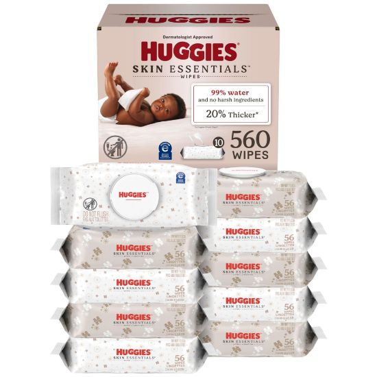Picture of Huggies Skin Essentials Baby Wipes, Hypoallergenic, 99% Water, 10 Flip Top Packs (560 Wipes Total)