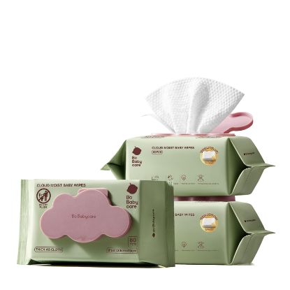 Picture of Bc Babycare Cloud Moist Baby Wipes, Thick & XL, 99% Water, Ultra-Hydrating, Unscented, Hypoallergenic for Sensitive Skin, Biodegradable, 3 Flip-Top, 240 Count