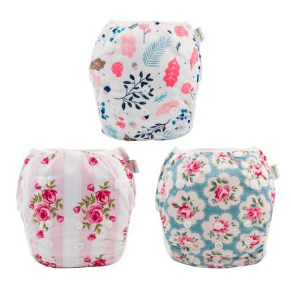 Picture of Babygoal Baby Girl Swim Diapers 3 Pack for 8M-3T Babies and Toddlers, Reusable Adjustable Washable for Swimming Lessons-Flower