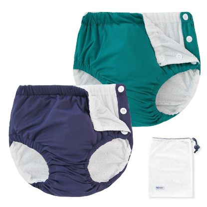 Picture of EZ Moms 2 Packs Reusable Swim Diapers Toddler Baby Swim Diaper Size 2 Washable Snap Pool Swimming Diaper 2T Soft and Silky Waterproof Diapers for Swimming Lessons Boys and Girls with a Laundry Bag