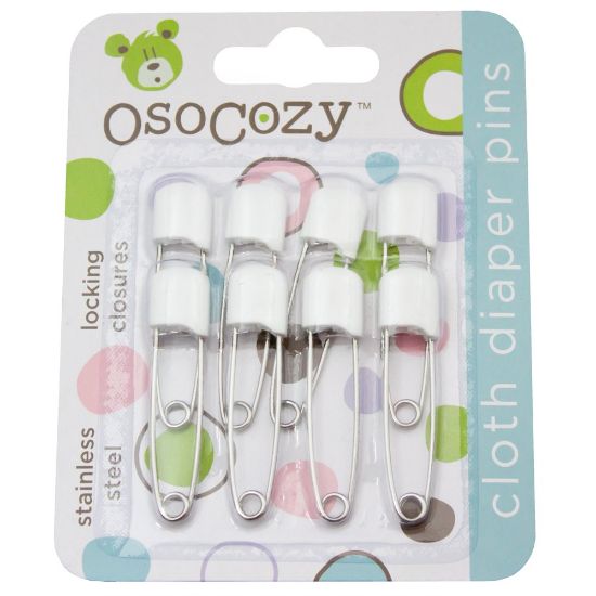 Picture of OsoCozy Diaper Pins - {White} - Sturdy, Stainless Steel Diaper Pins with Safe Locking Closures - Use for Special Events, Crafts or Colorful Laundry Pins , 8 Count (Pack of 1)