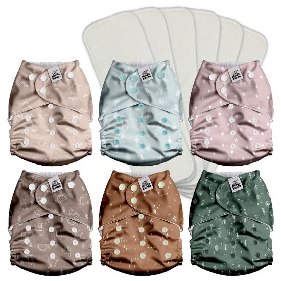 Picture of Mama Koala 3.0 Pocket Cloth Diapers for Babies with AWJ Lining, 6 Pack with 6 4-Layer Natural Cloth Diaper Inserts - Reusable and Washable Pocket Diapers(Simply Neutrals)