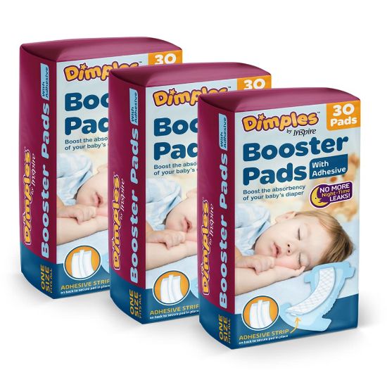 Picture of Inspire Dimples Booster Pads, Baby Diaper Doubler with Adhesive - 1 Size Fits All Diapers - Boosts Diaper Absorbency - No More leaks 90 Count (with Adhesive for Secure Fit)